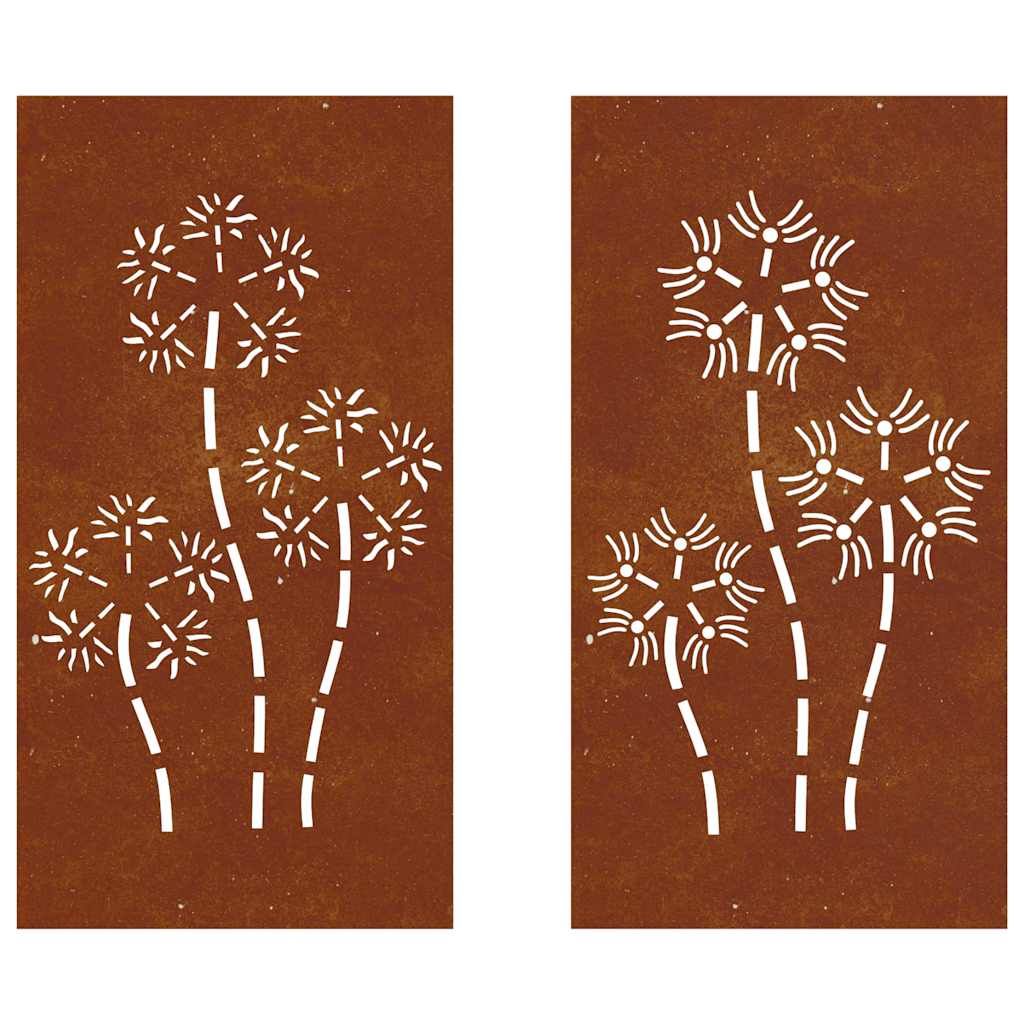 2-tlg. Garten-Wanddeko 105x55 cm Cortenstahl Blumen-Design