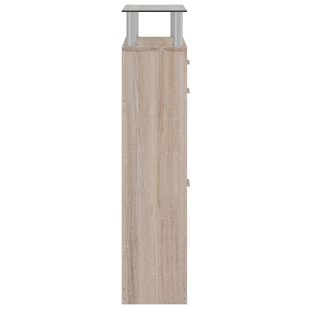 Schuhschrank mit Schubfach & oberes Glasregal Holz Eichenoptik
