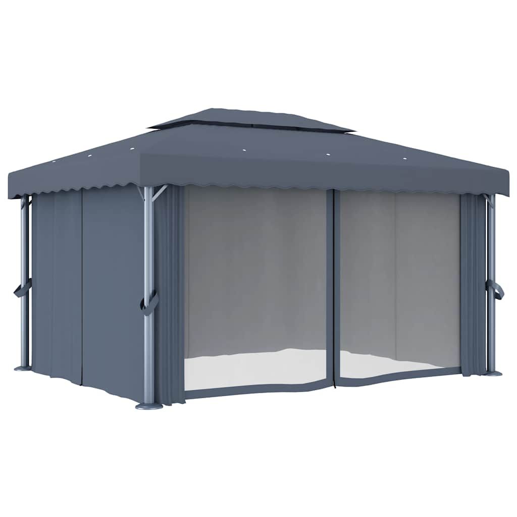 Pavillon mit Vorhang 4x3 m Anthrazit Aluminium