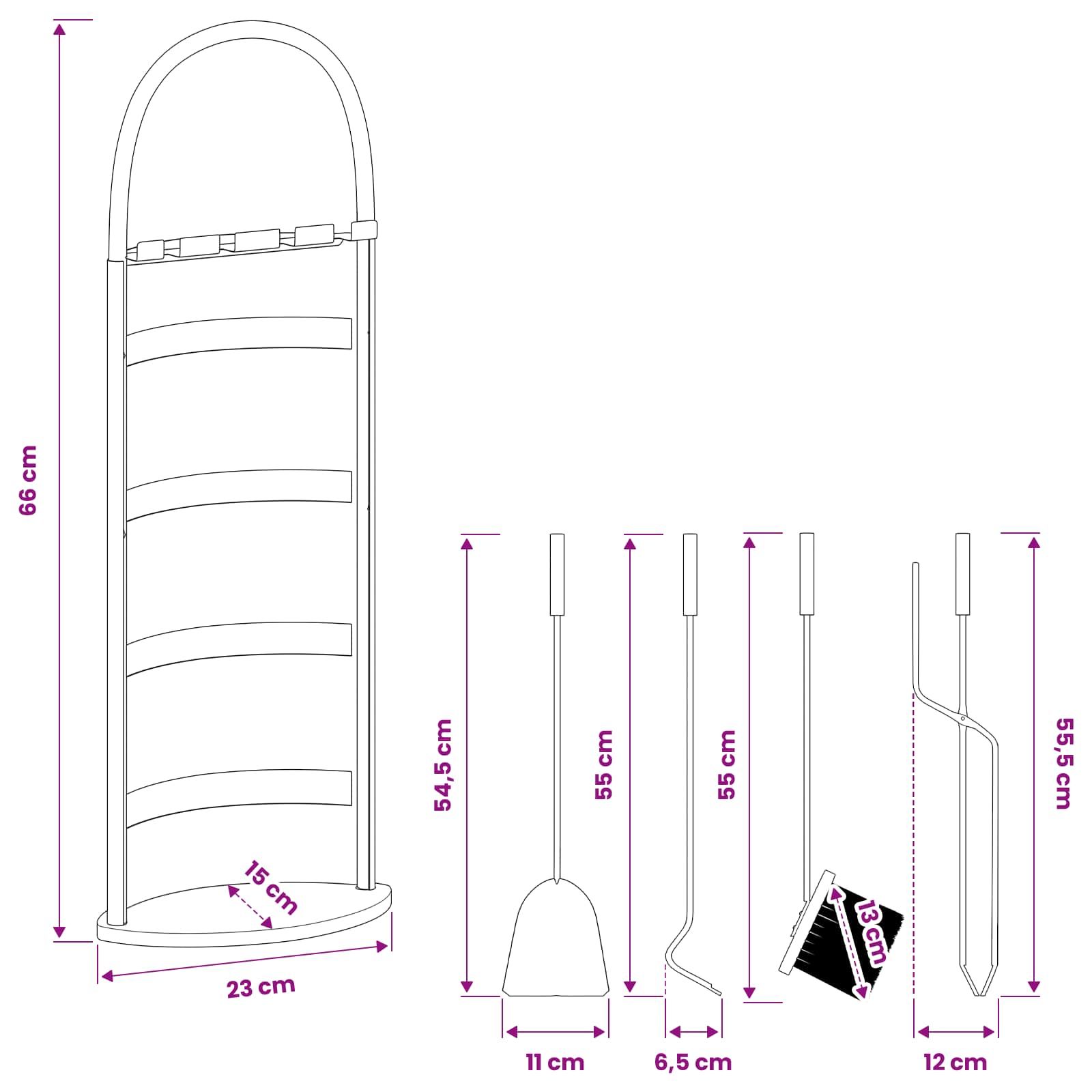 5-teiliges Kaminbesteck-Set 23 x 15 x 66 cm Stahl