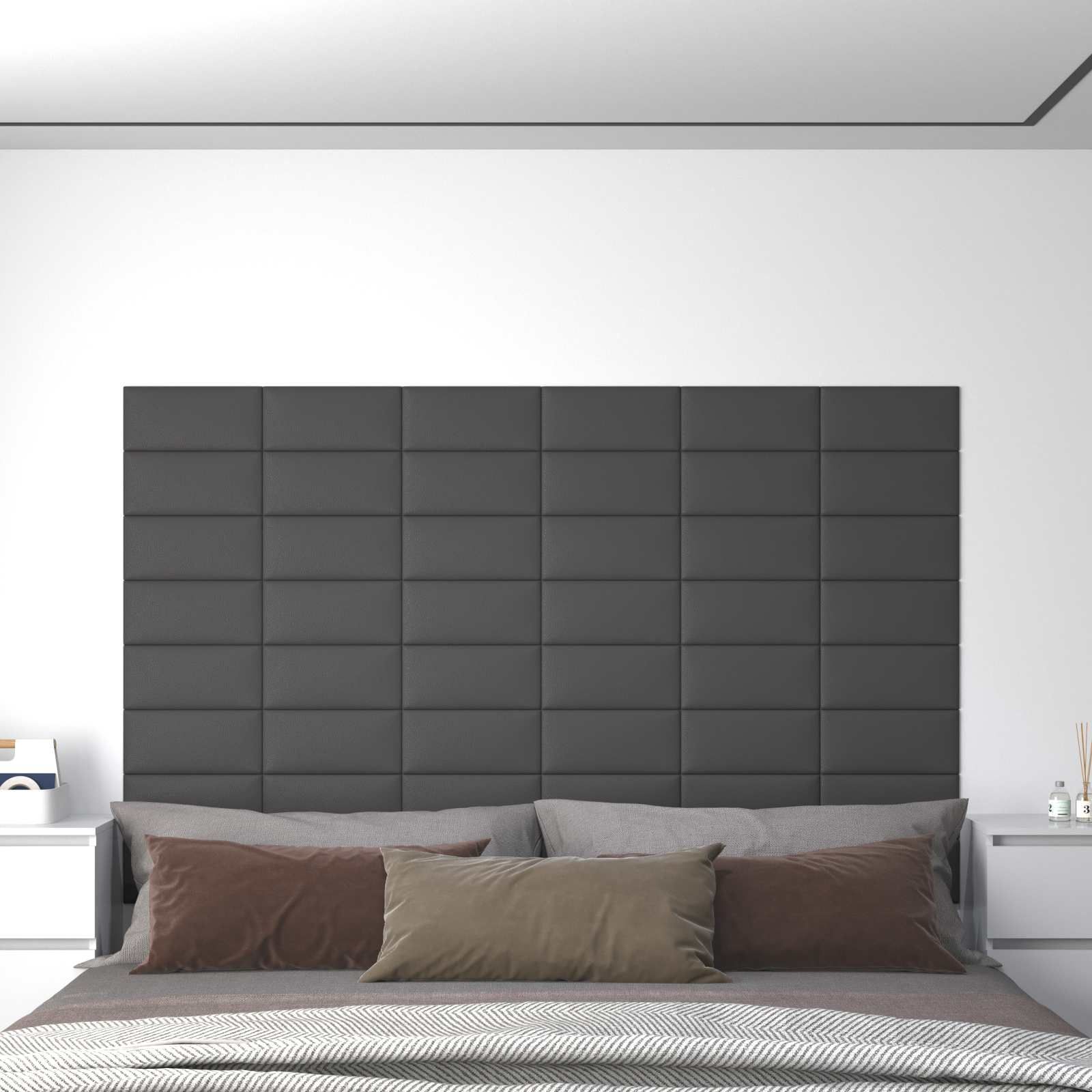 Wandkopfteilen 12 pcs Grau 30 x 15 cm Stoff