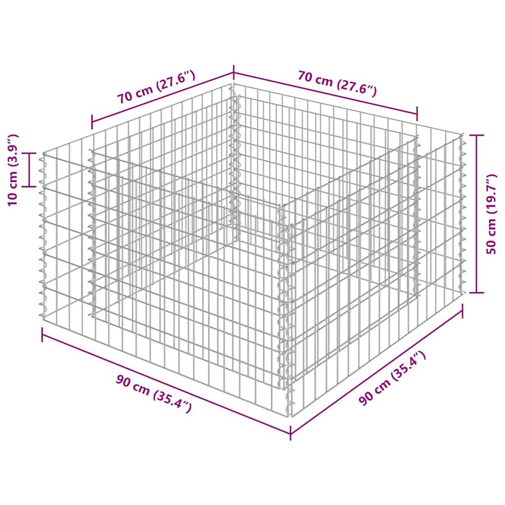 Gabionen-Hochbeet Verzinkter Stahl 90×90×50 cm