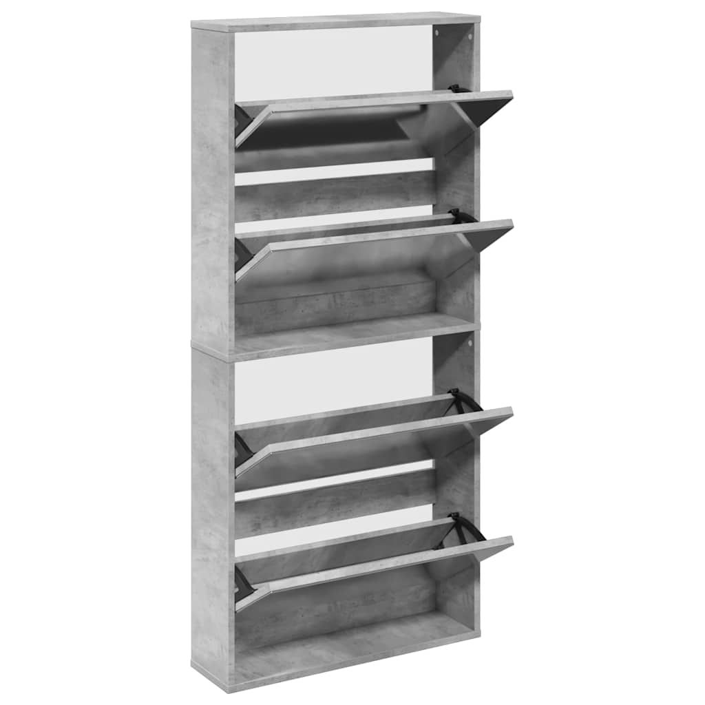 Schuhschrank mit Spiegel 4 Fächer Betongrau 63x17x134 cm