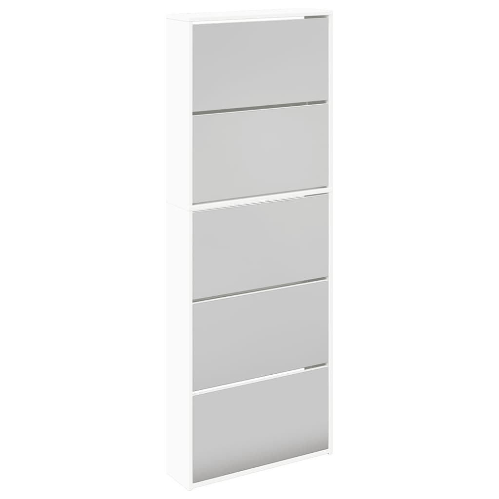 Schuhschrank mit 5 Fächern Spiegel Weiß 63×17×169,5 cm