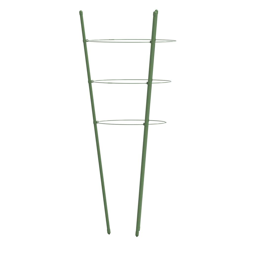 Pflanzenstützen mit 3 Ringen 5 Stk. Grün 75 cm Stahl