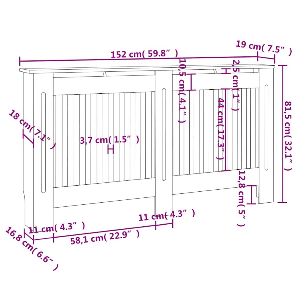 Holzwerkstoff Heizkörper-Abdeckung Heizkörperverkleidung 152 cm, weiß