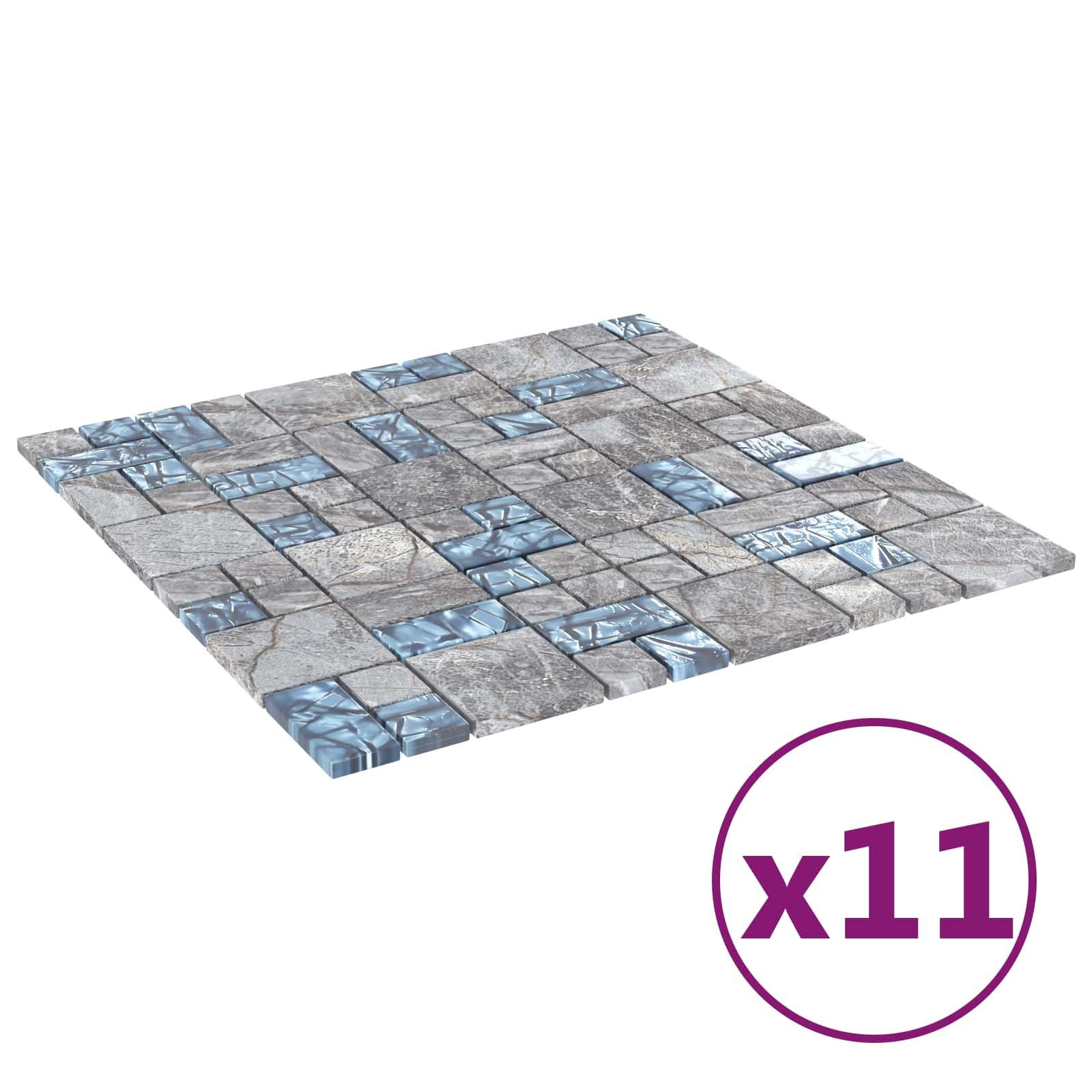 Mosaikfliese 11 pcs Grau und Blau 50 x 50 cm Glas