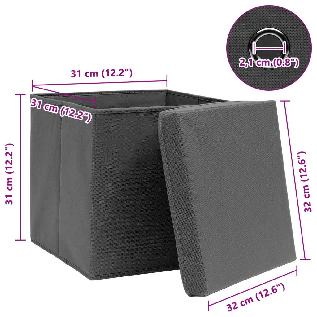 Aufbewahrungsboxen mit Deckeln 4 Stk. Grau 32x32x32 cm Stoff