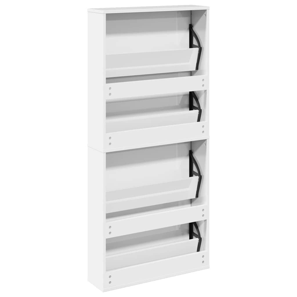 Schuhschrank mit Spiegel 4 Fächer Hochglanz-Weiß 63x17x134 cm