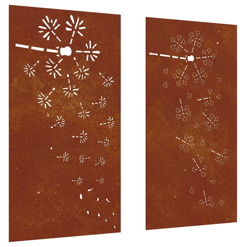2-tlg. Garten-Wanddeko 105x55 cm Cortenstahl Blumen-Design