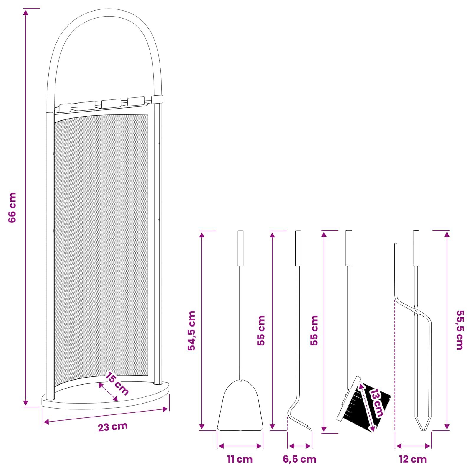 5-teiliges Kaminbesteck-Set 23 x 15 x 66 cm Stahl