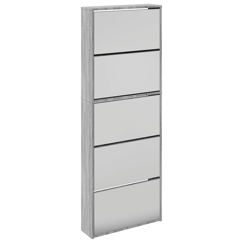 Schuhschrank mit Spiegel 5 Fächer Grau Sonoma 63x17x169,5 cm