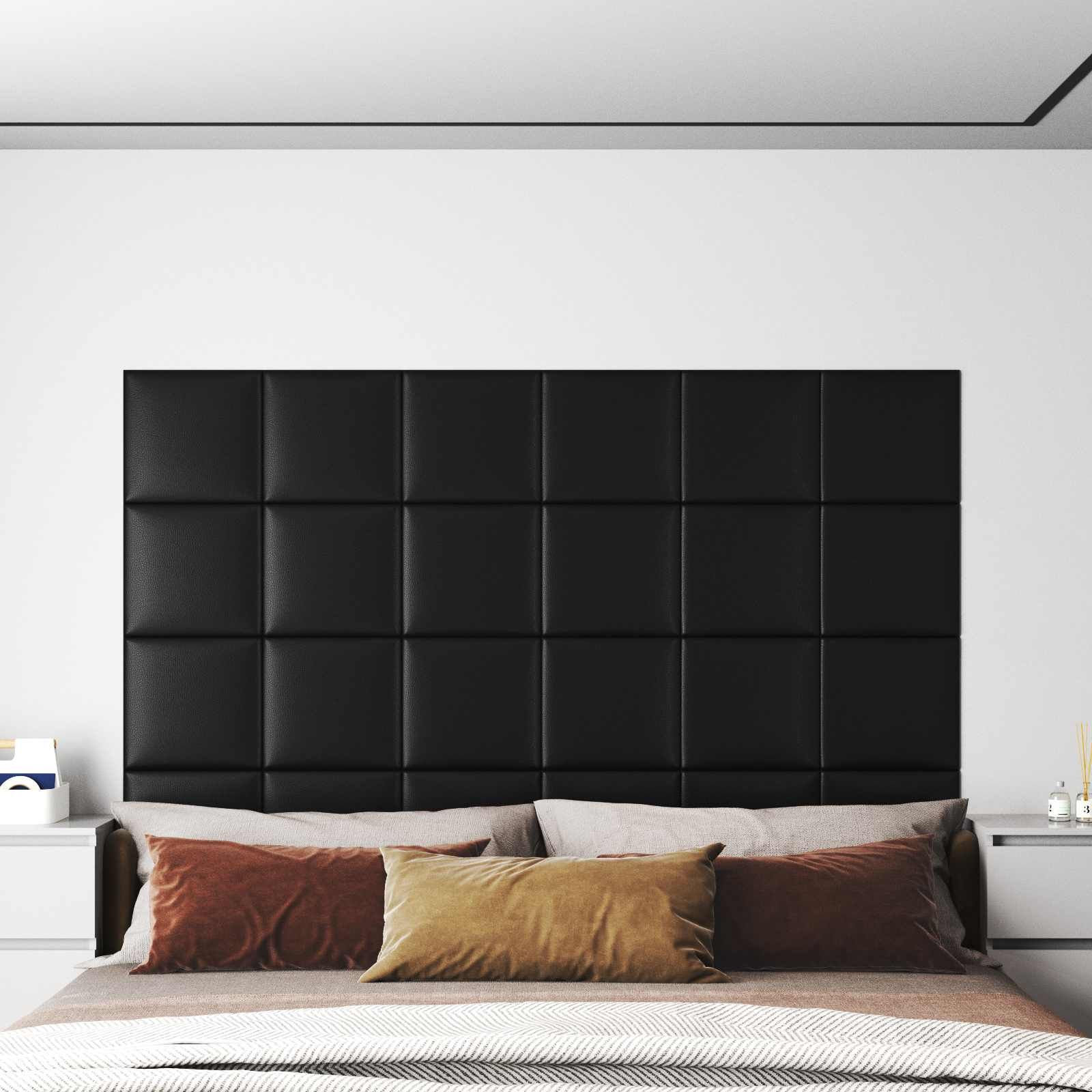 Wandkopfteilen 12 pcs Schwarz 30 x 30 cm Stoff