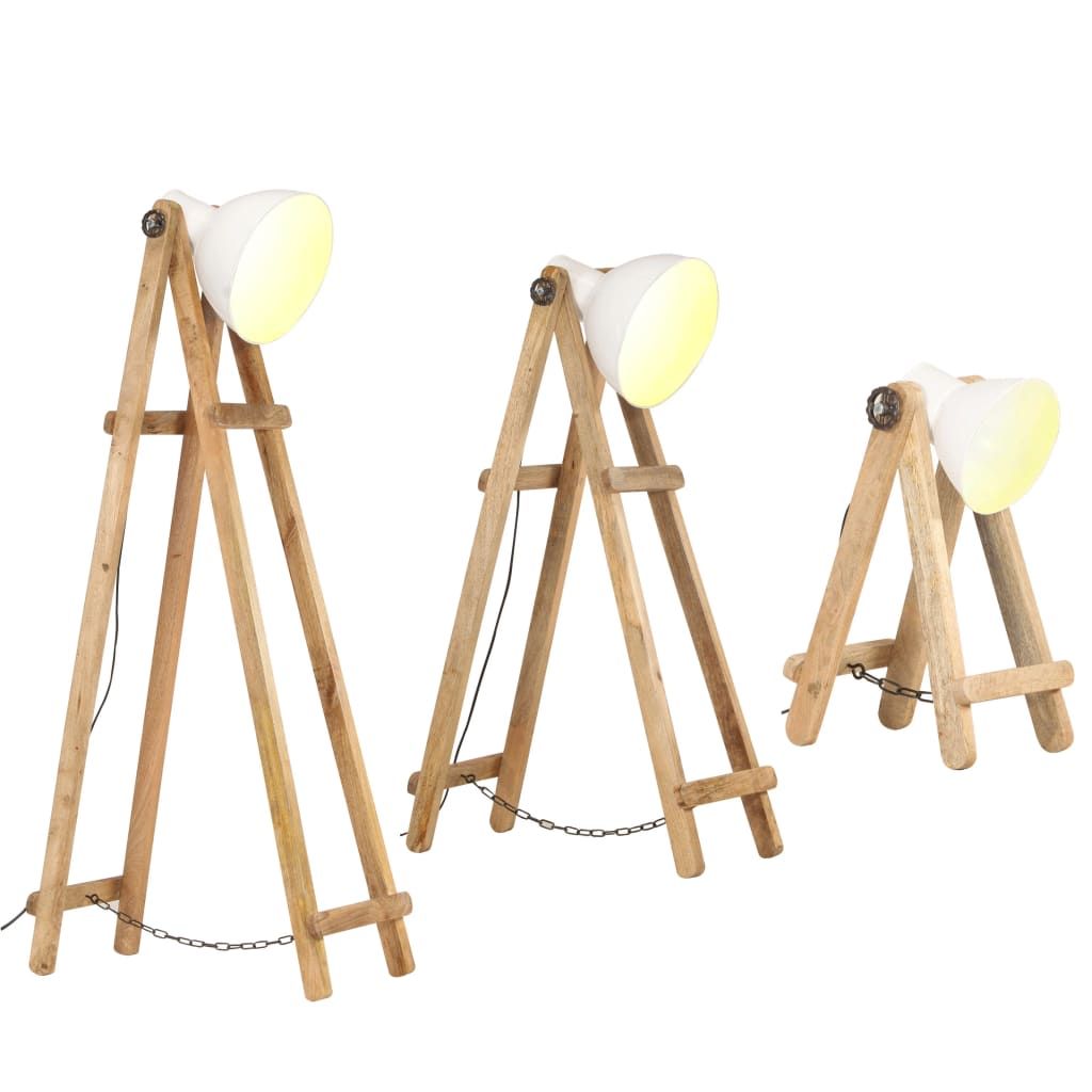 Stehlampen 3 Stk. Weiß E27 Mango Massivholz