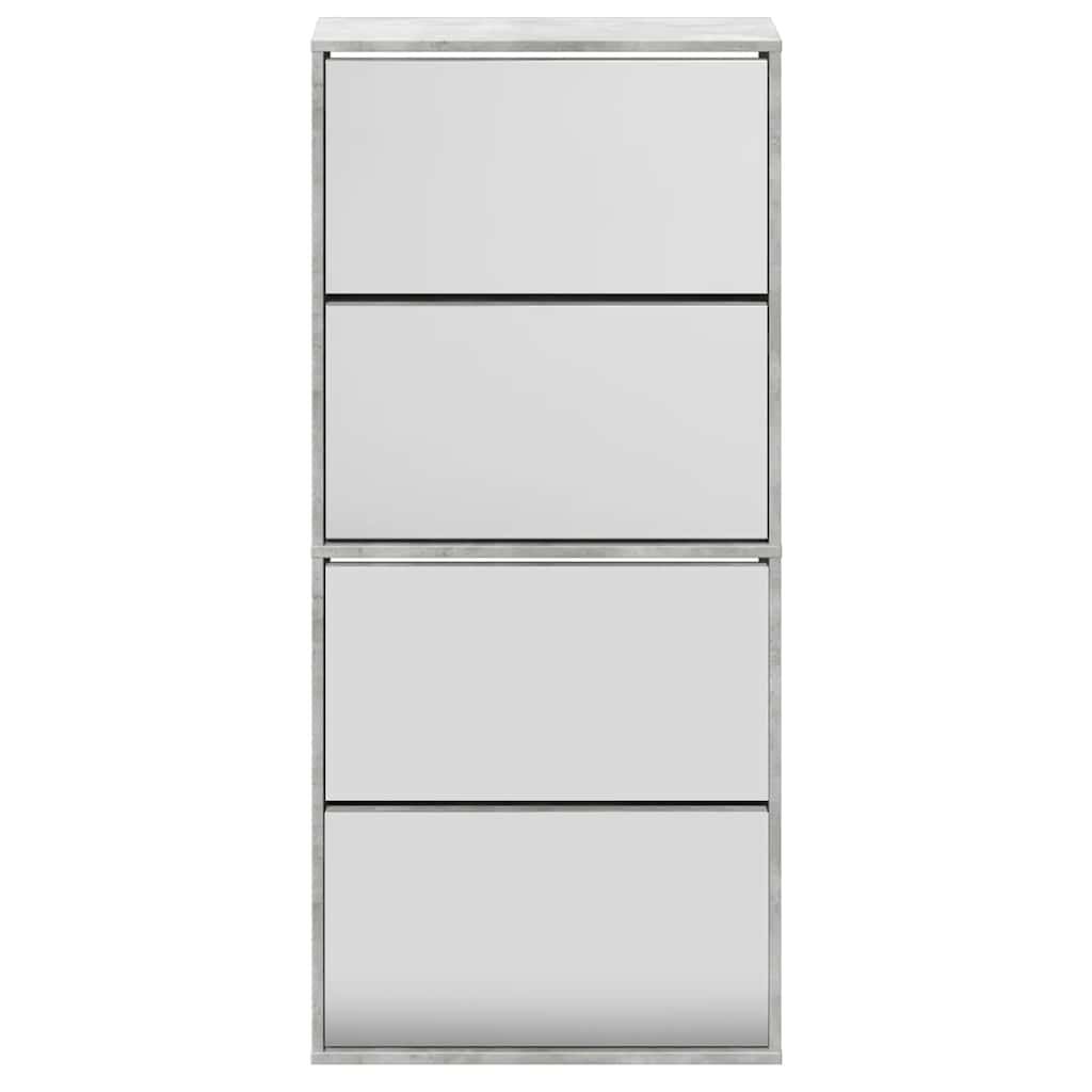 Schuhschrank mit Spiegel 4 Fächer Betongrau 63x17x134 cm