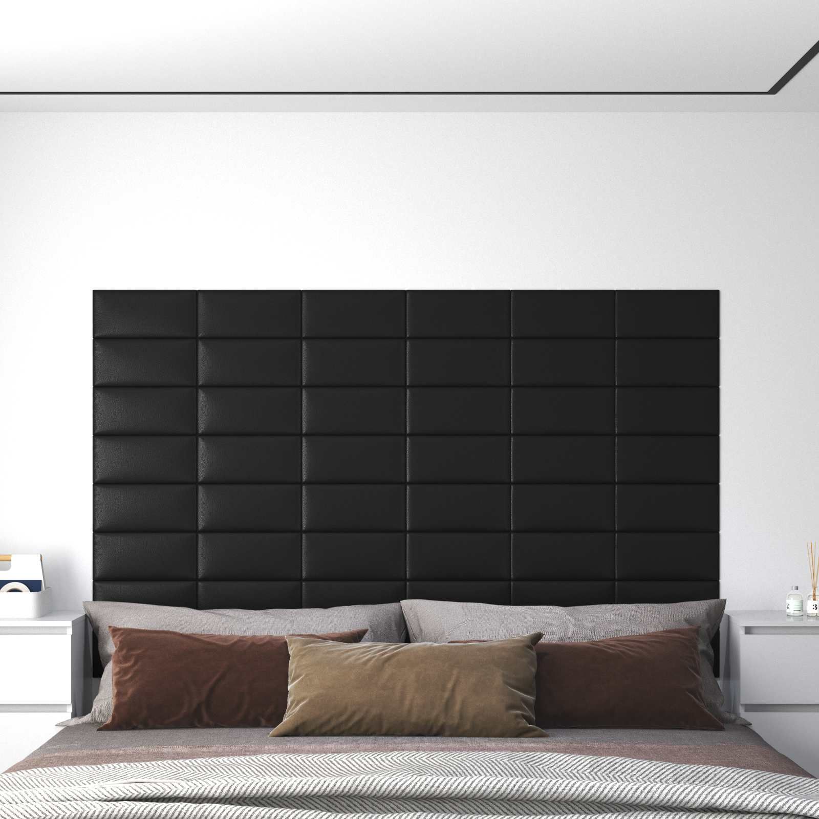 Wandkopfteilen 12 pcs Schwarz 30 x 15 cm Stoff