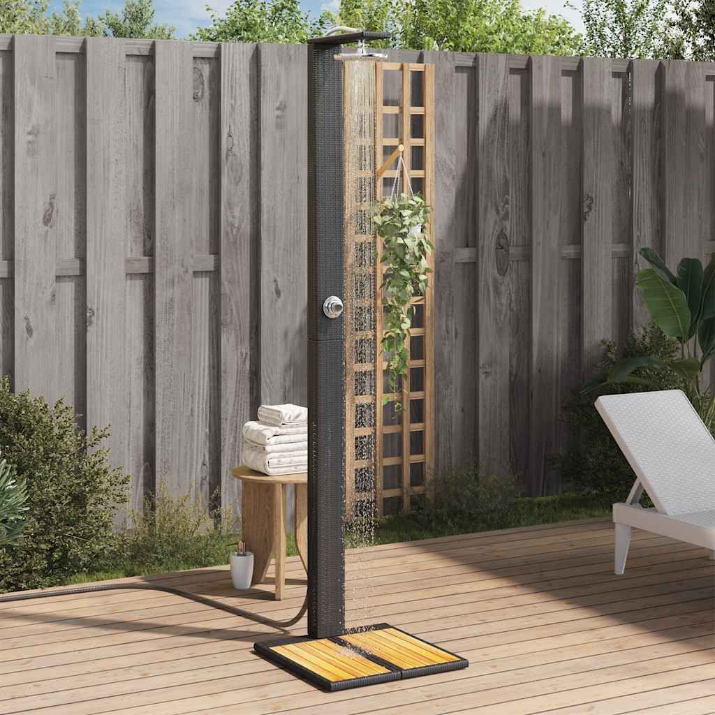 Gartendusche Schwarz 50x55x224 cm Poly Rattan und Akazienholz