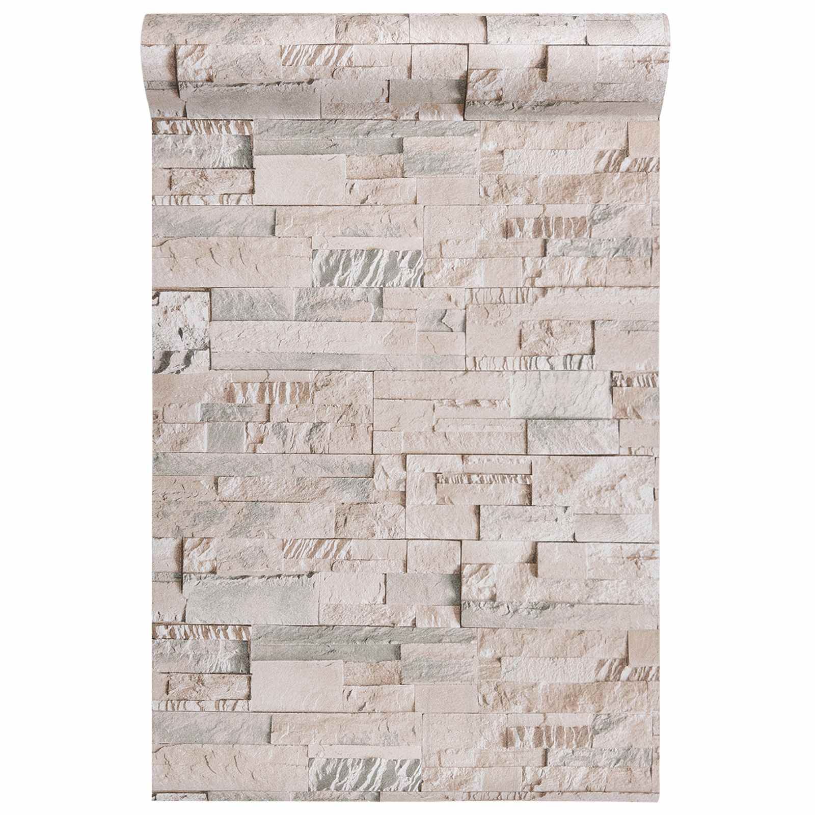 3D Stein Tapete Beige 10 x 0,53 m Vliesstoff