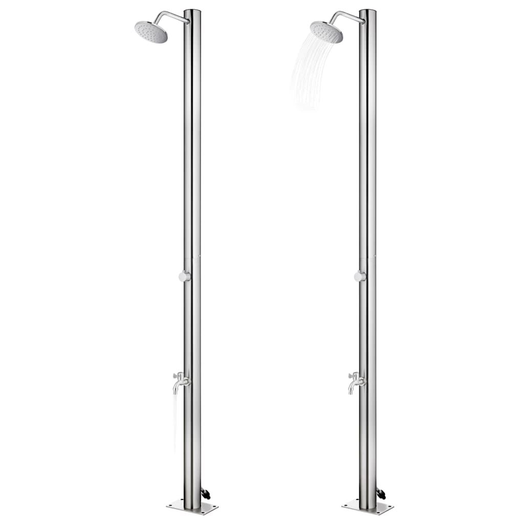 Gartendusche mit Grauer Bodenplatte 220 cm Edelstahl