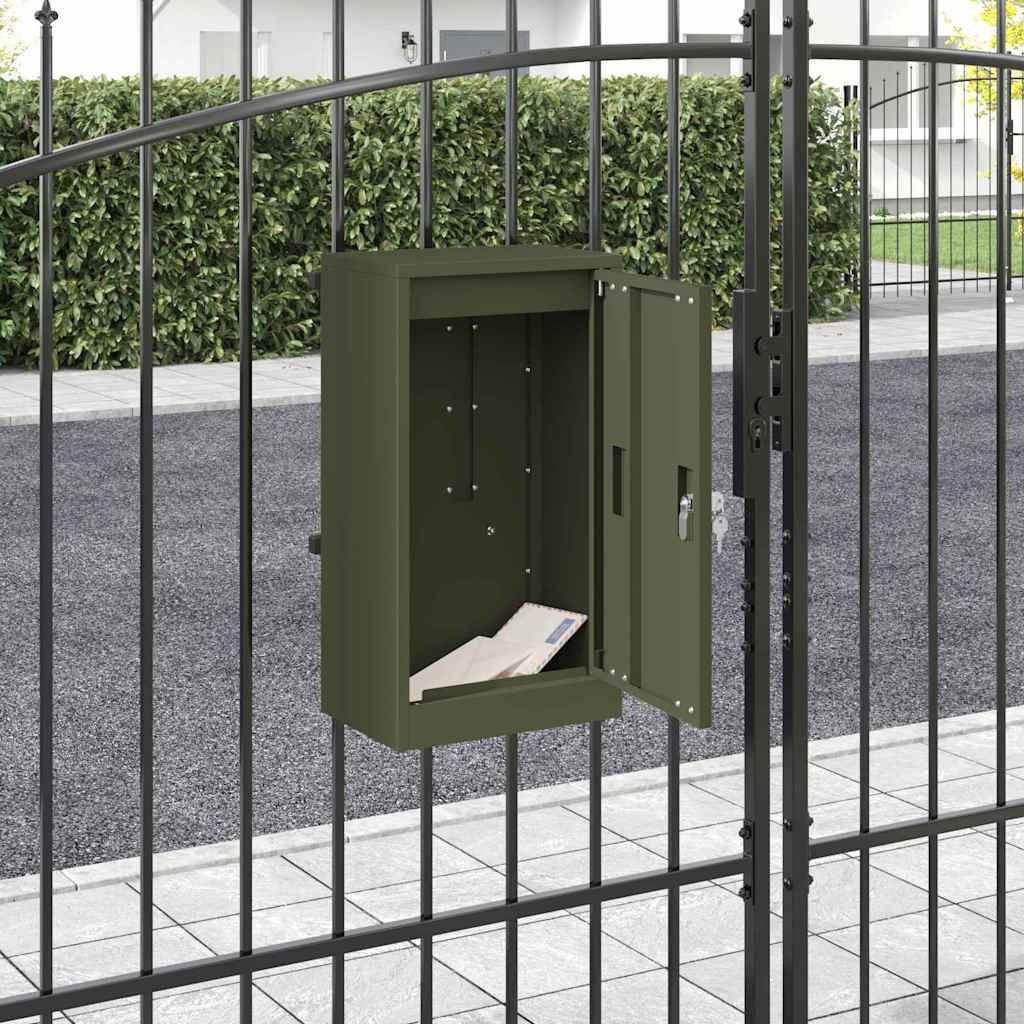 Briefkasten mit Speicher mit Tür Olivgrün 30 x 20 x 55 cm Stahl