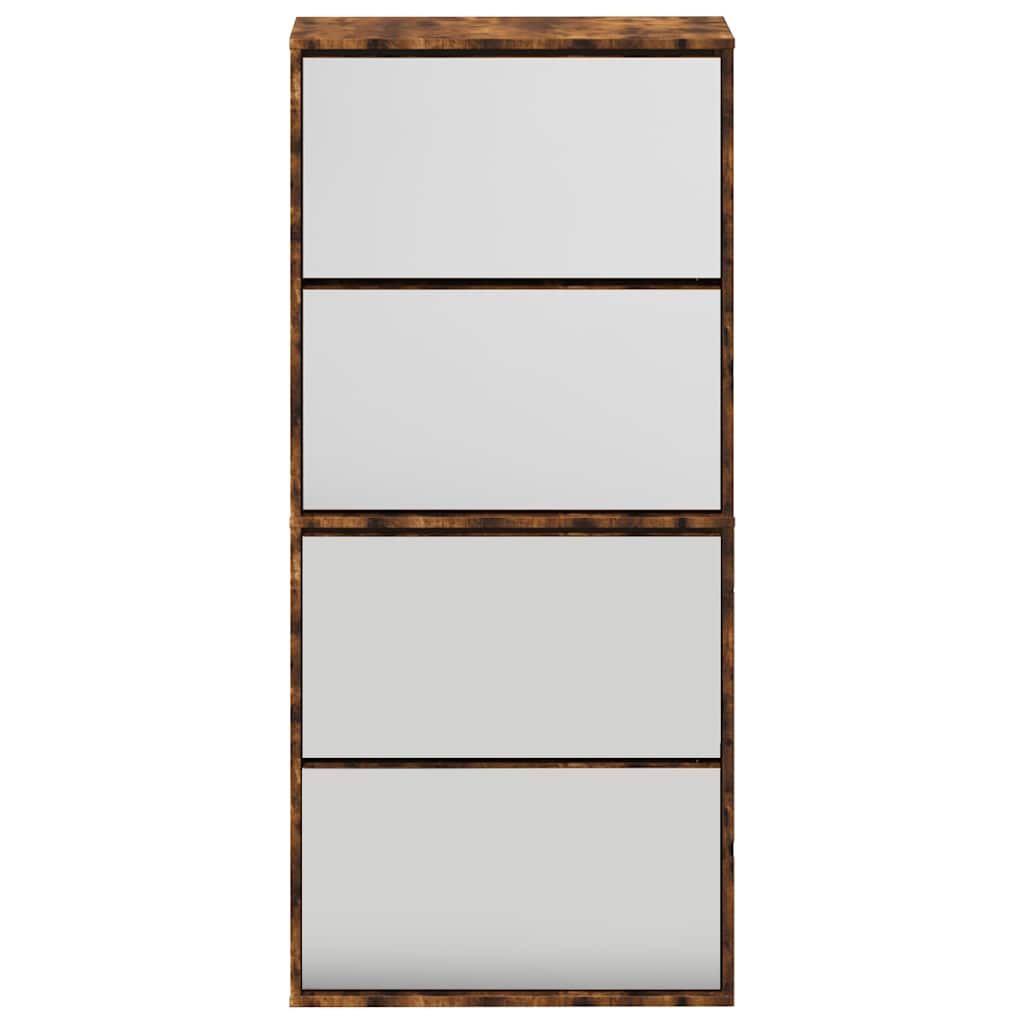 Schuhschrank mit Spiegel 4 Fächer Räuchereiche 63x17x134 cm