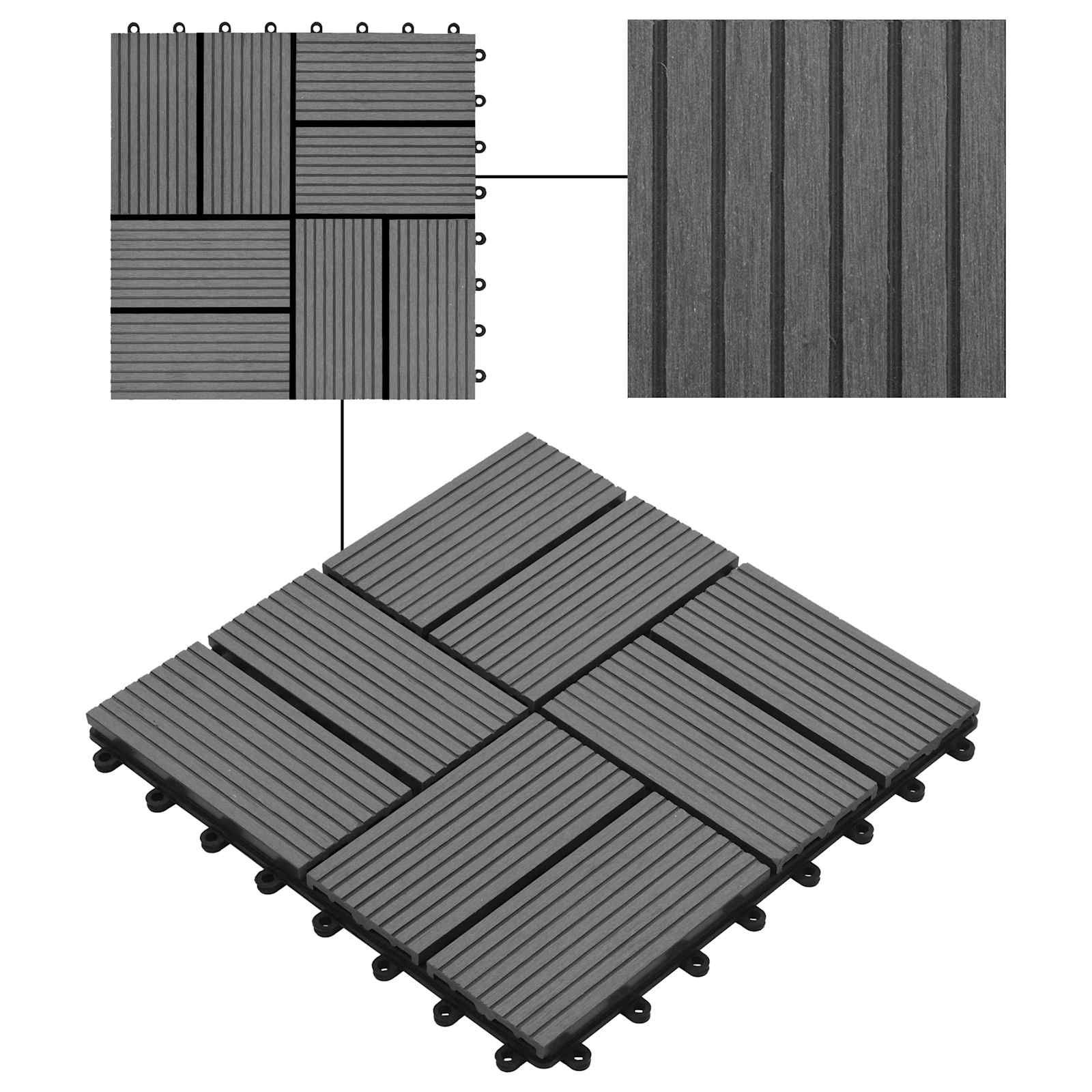 Terrassenfliese 22 stk. Grau 30 x 30 cm WPC