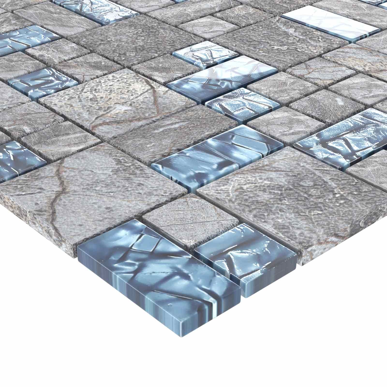 Mosaikfliese 22 pcs Grau und Blau 50 x 50 cm Glas