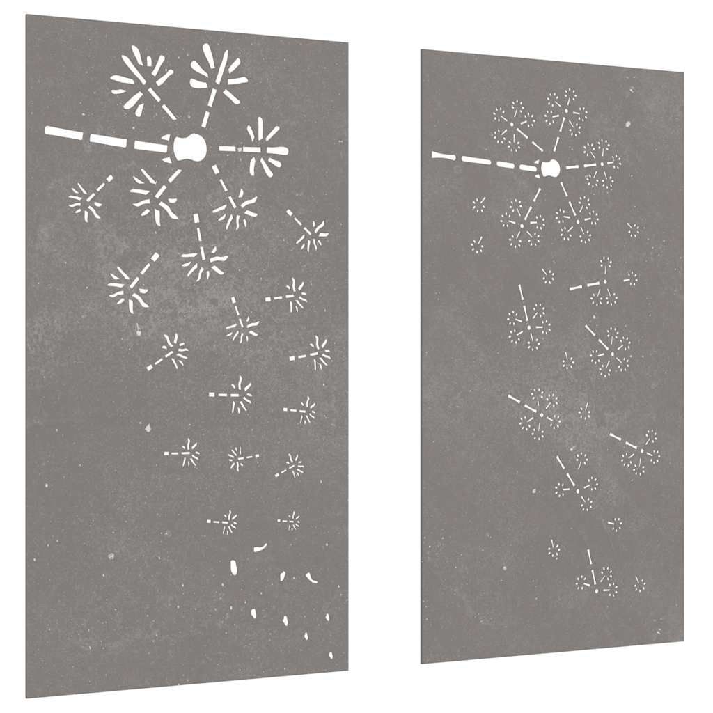2-tlg. Garten-Wanddeko 105x55 cm Cortenstahl Blumen-Design