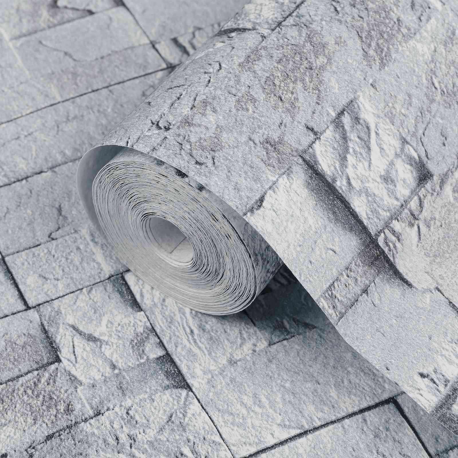 3D Stein Tapete Hellgrau 10 x 0,53 m Vliesstoff