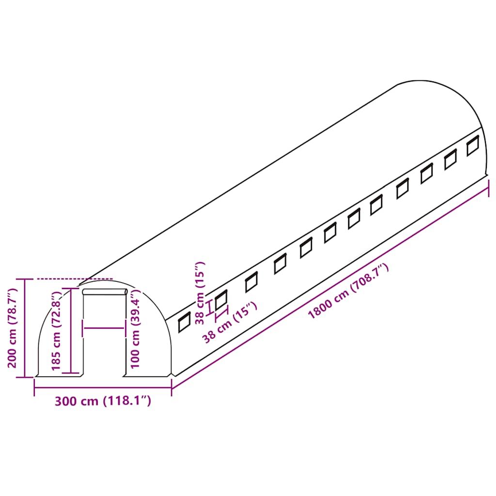 Ersatzabdeckung für Gewächshaus (54 m²) 300x1800x200 cm Grün