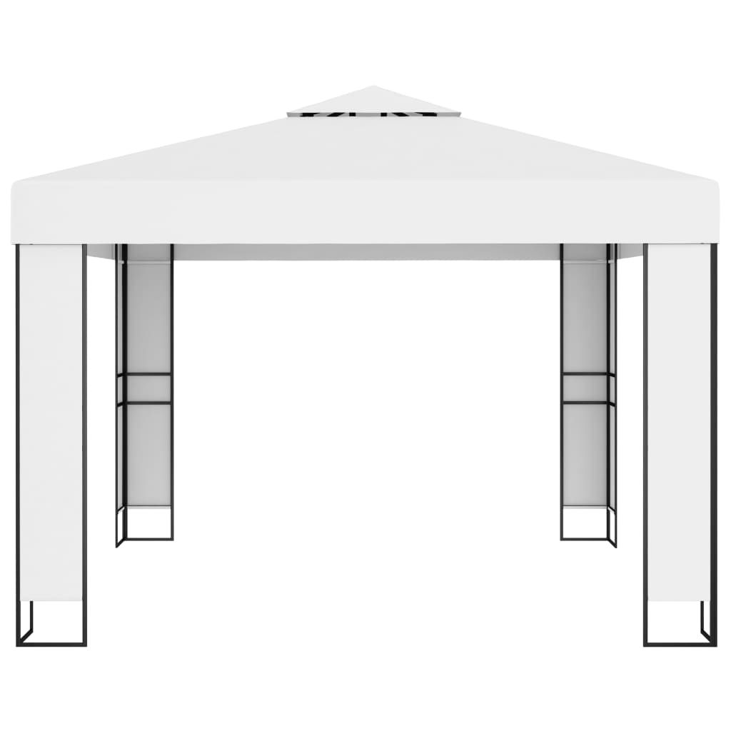 Pavillon mit Doppeldach & LED-Lichterkette 3x3 m Weiß
