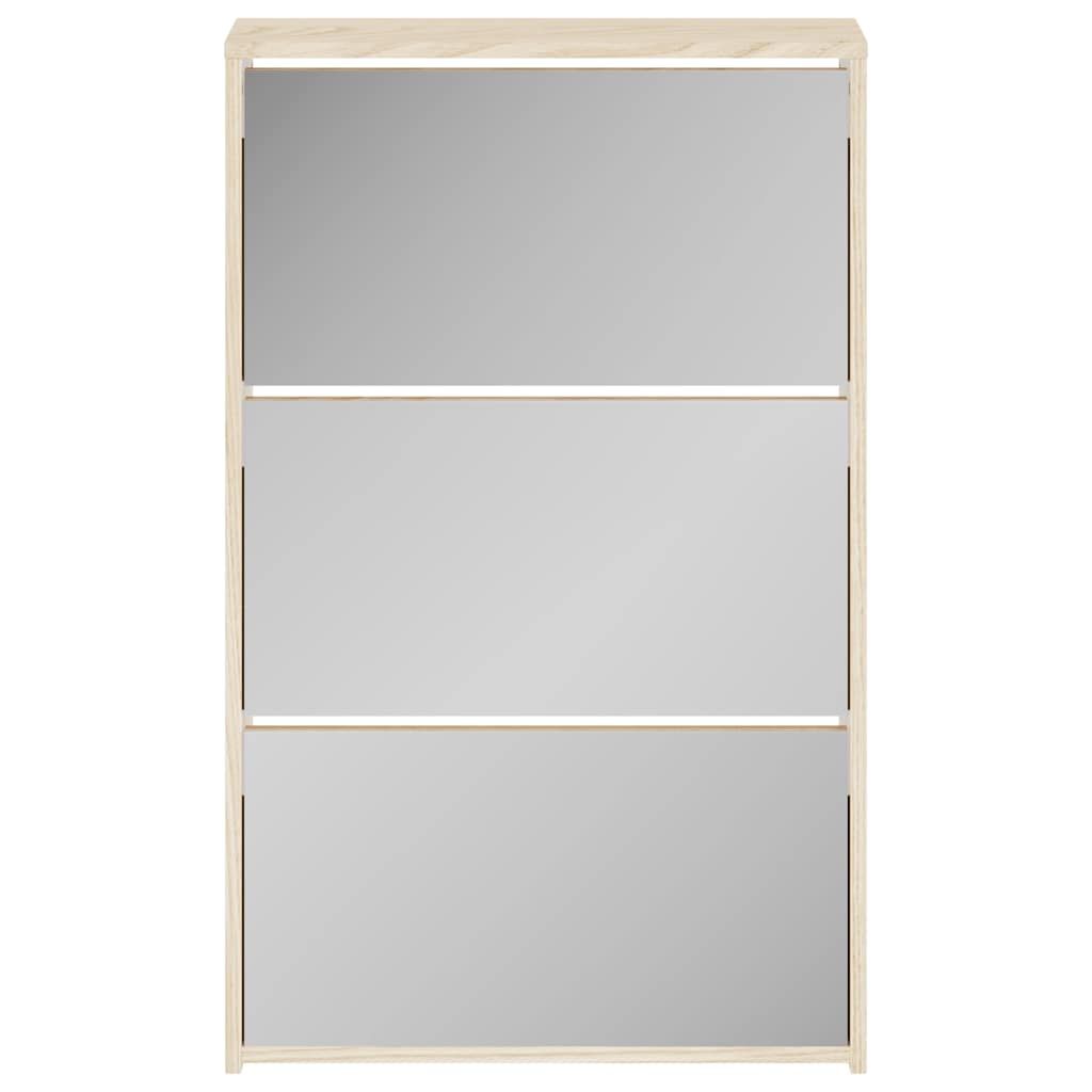 Schuhschrank mit 3 Fächern Spiegel Eiche-Optik 63x17x102,5 cm