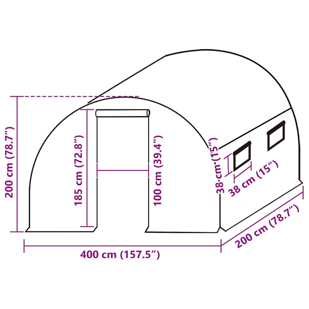 Ersatzabdeckung für Gewächshaus (8 m²) 400x200x200 cm Grün
