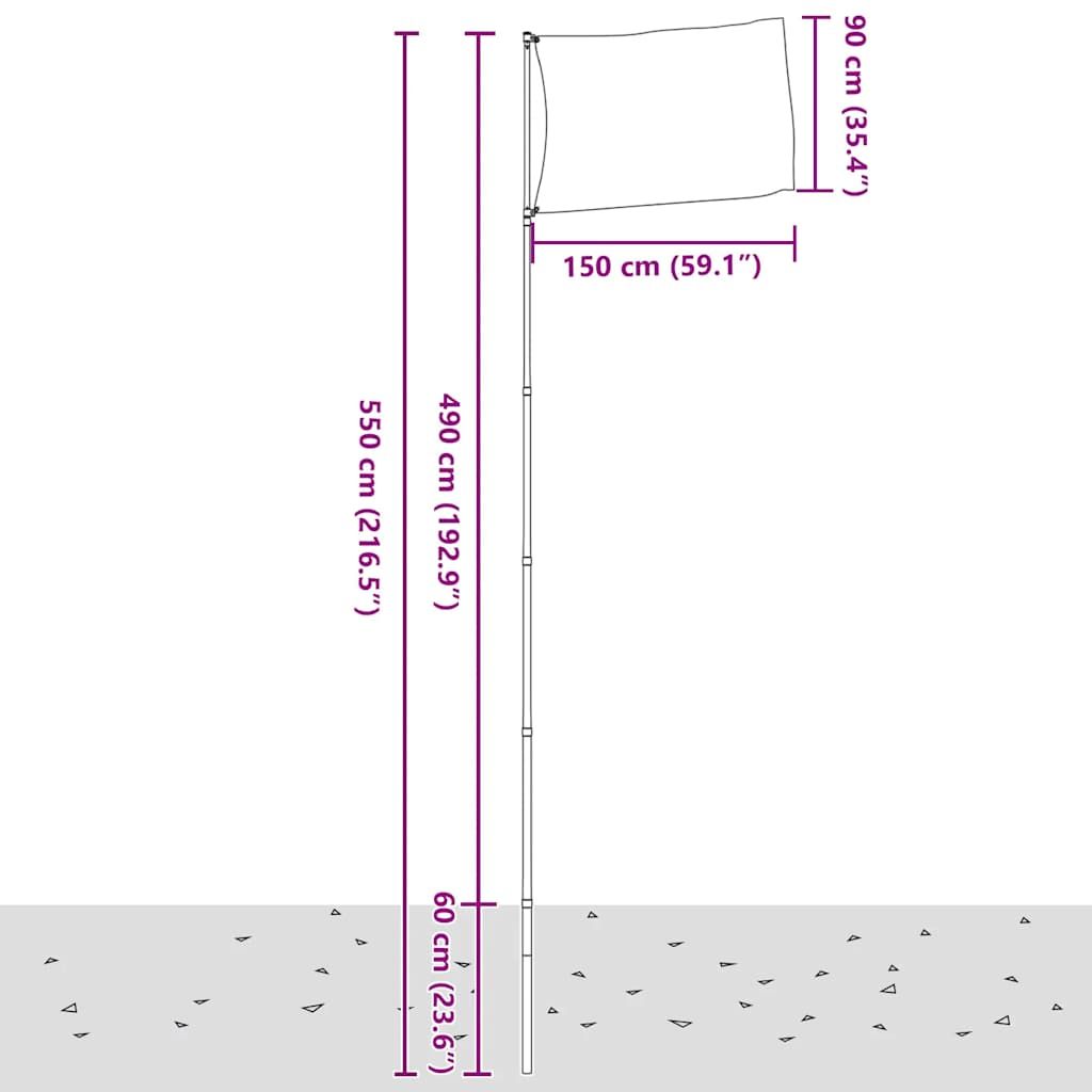Teleskop-Fahnenmast Silbern 5,5 m Aluminium