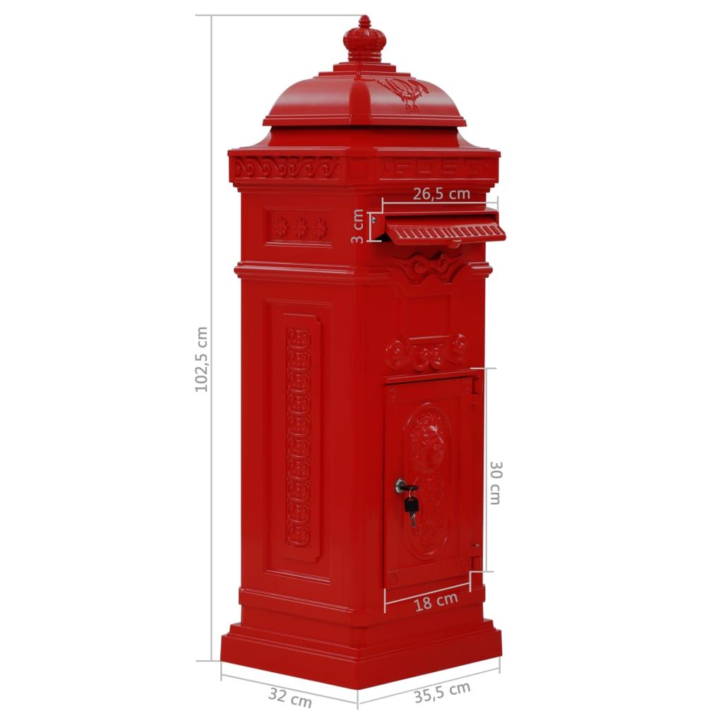 Säulenbriefkasten Aluminium Vintage-Stil Rostfrei Rot