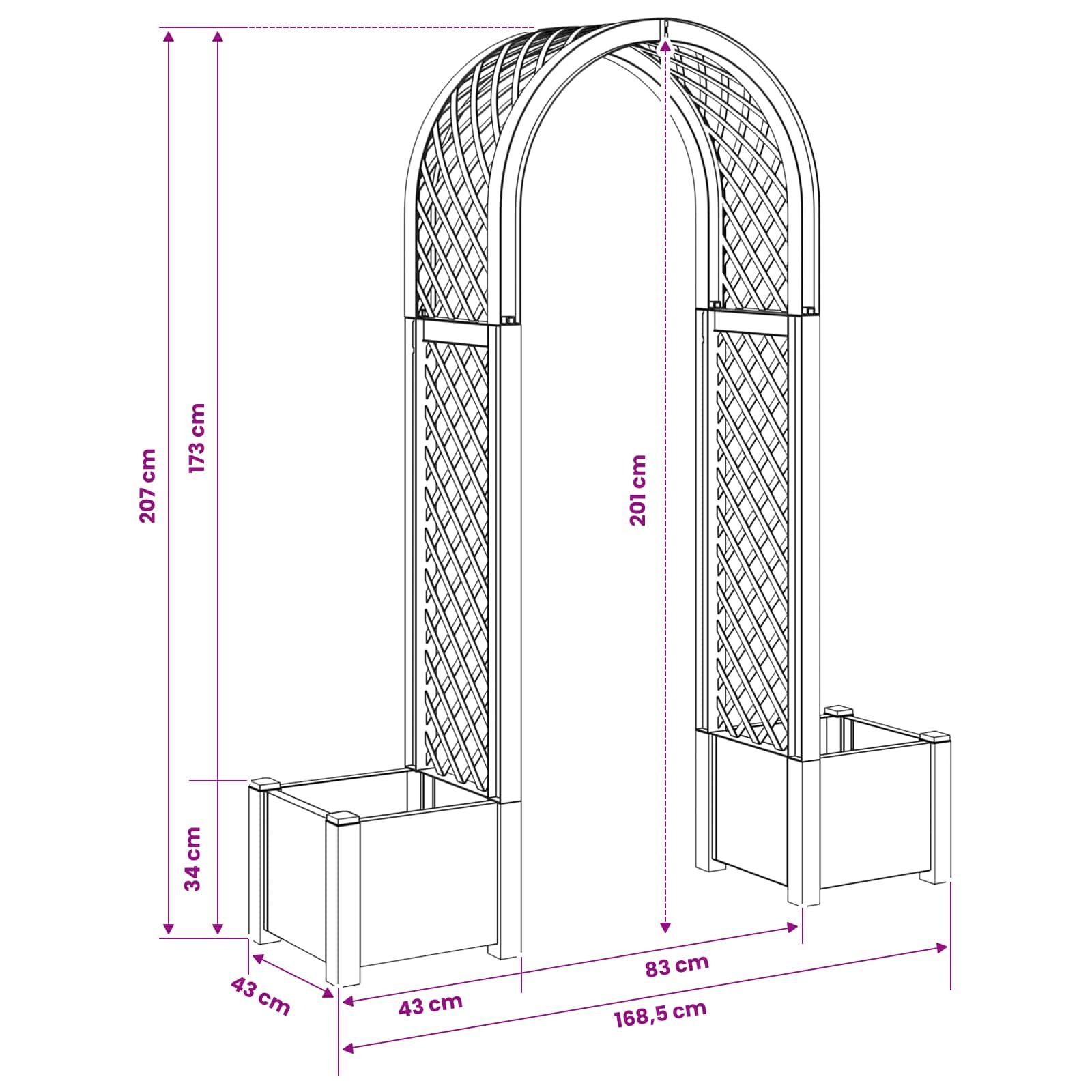 Rosenbogen mit Pflanzer Anthrazit 168,5 x 43 x 207 cm PP
