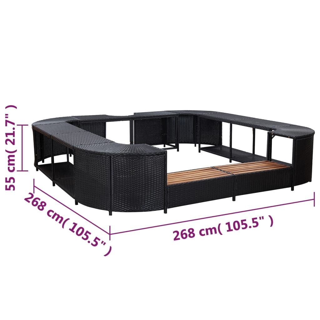 Whirlpool-Umrandung Quadratisch Schwarz 268x268x55 Poly Rattan