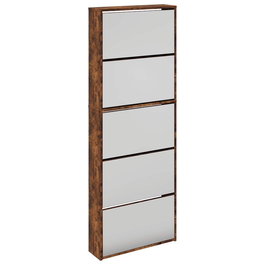 Schuhschrank mit Spiegel 5 Fächer Räuchereiche 63x17x169,5 cm