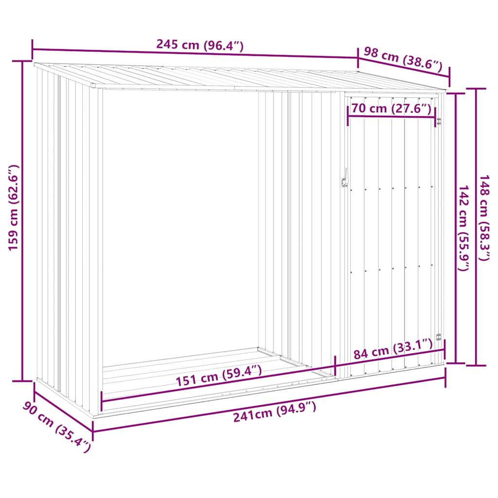 Garten Brennholzlager Anthrazit 245x98x159 cm Verzinkter Stahl