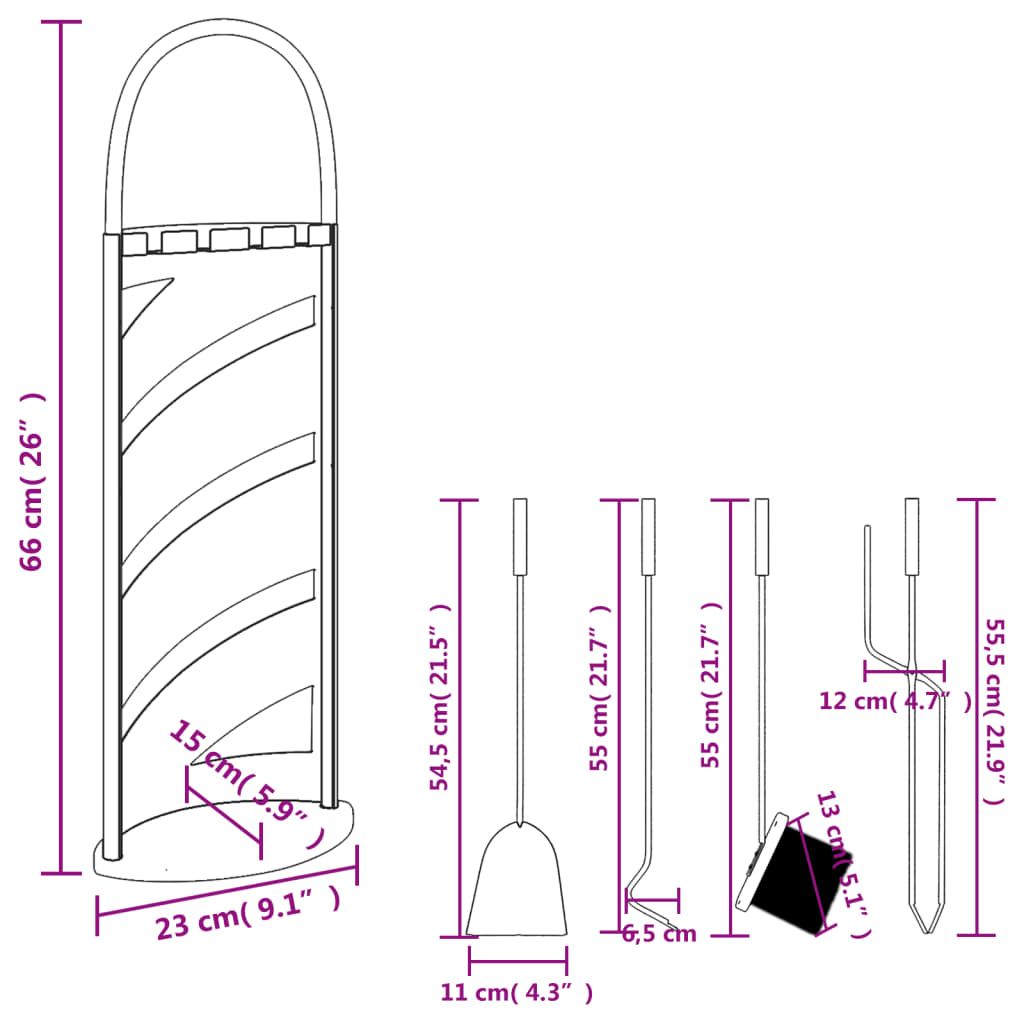5-teiliges Kaminbesteck-Set 23 x 15 x 66 cm Stahl