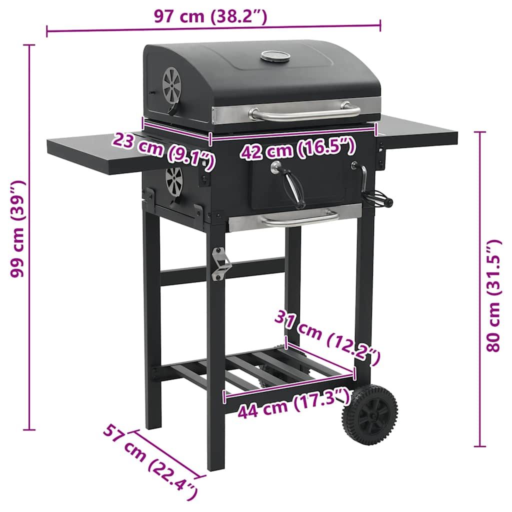 Holzkohlegrill mit Unterer Ablage Schwarz