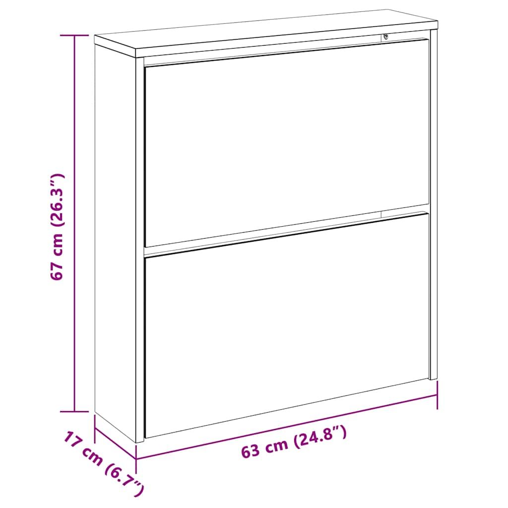 Schuhschrank mit 2 Fächern Spiegel Weiß 63x17x67 cm
