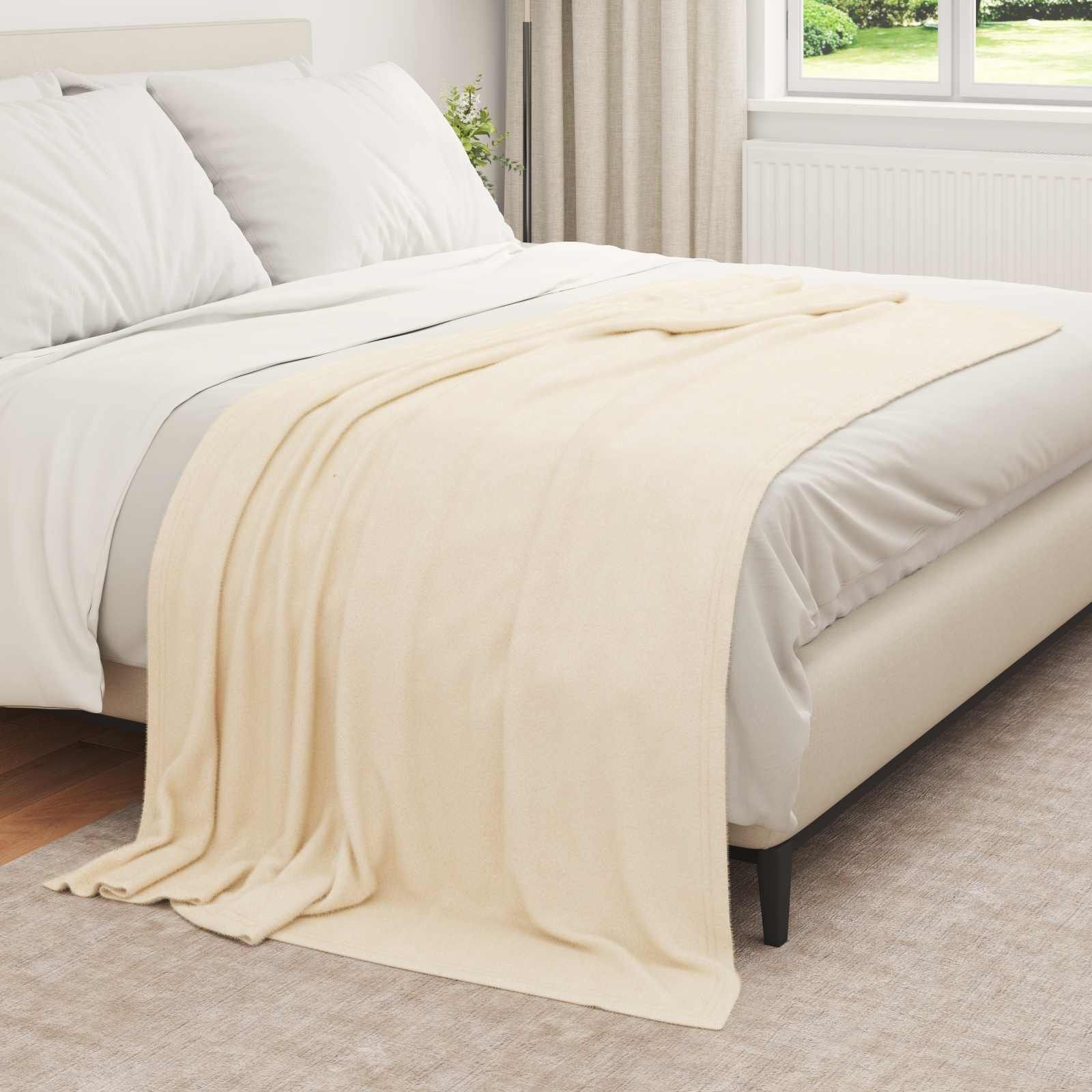 Überwurfdecke Creme 210 x 140 cm Fleece