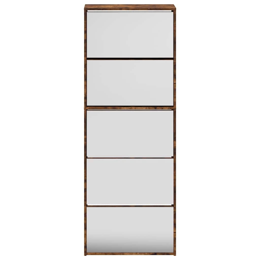 Schuhschrank mit Spiegel 5 Fächer Räuchereiche 63x17x169,5 cm