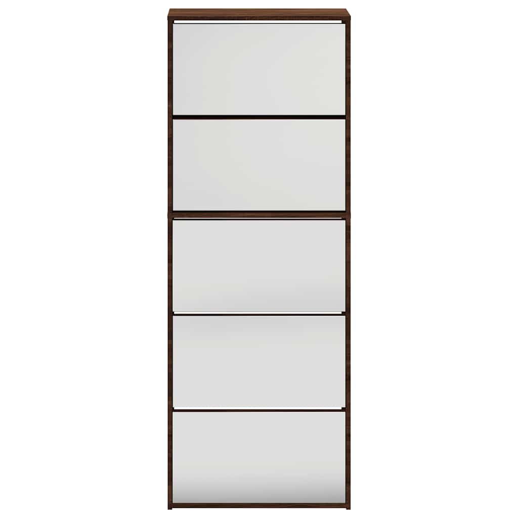 Schuhschrank mit Spiegel 5 Fächer Braun Eiche 63x17x169,5 cm