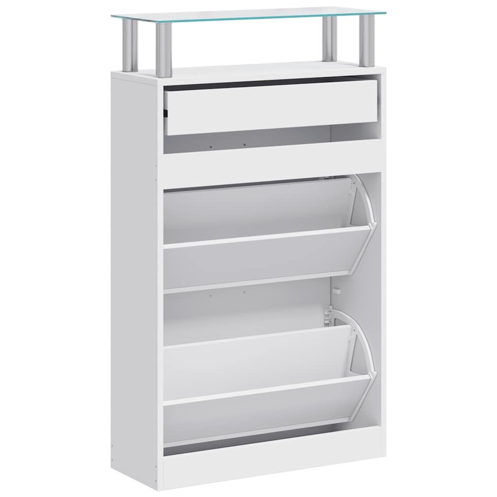 Schuhschrank mit Schubfach und oberem Glasregal Holz Weiß