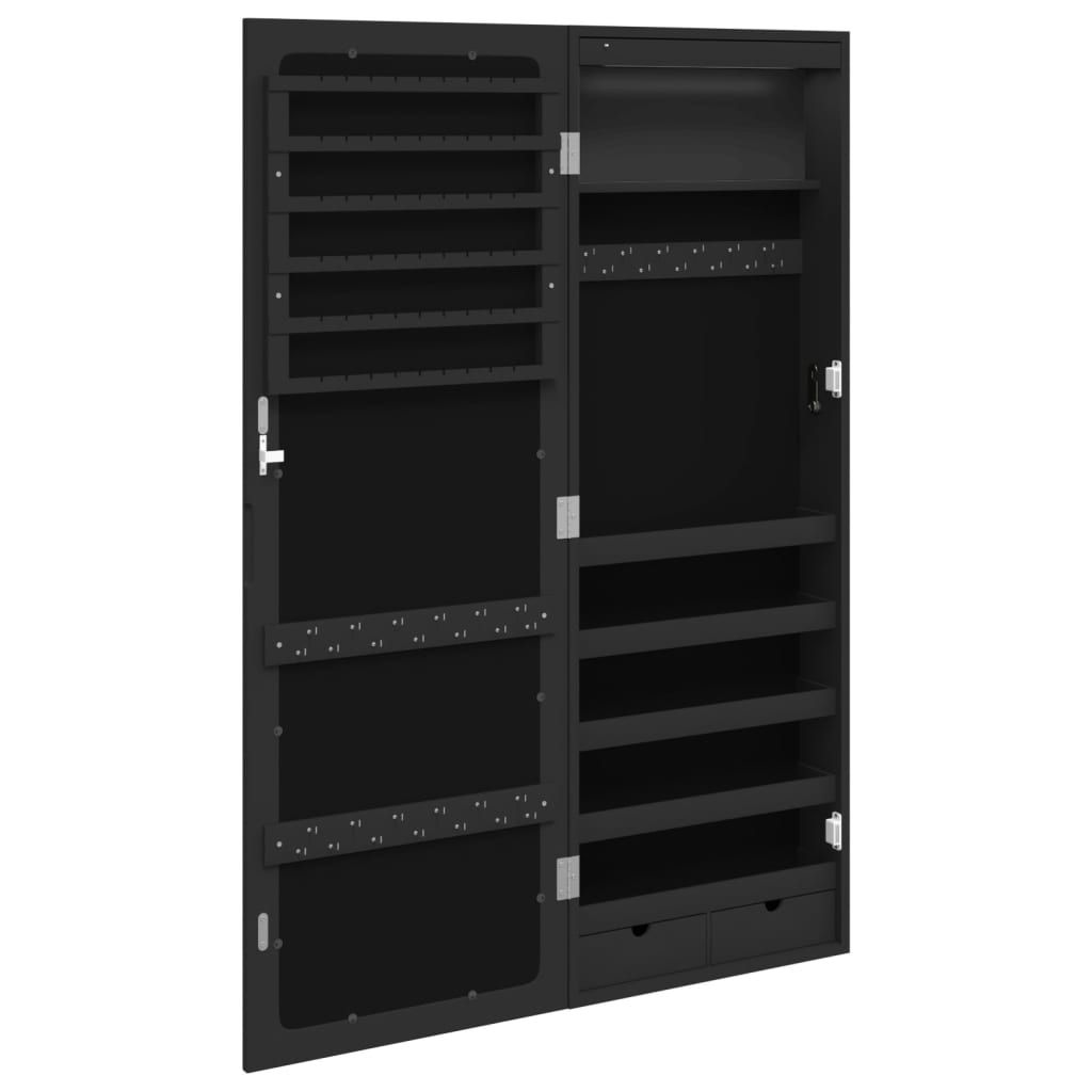 Spiegel-Schmuckschrank mit LED-Beleuchtung Wandmontage Schwarz
