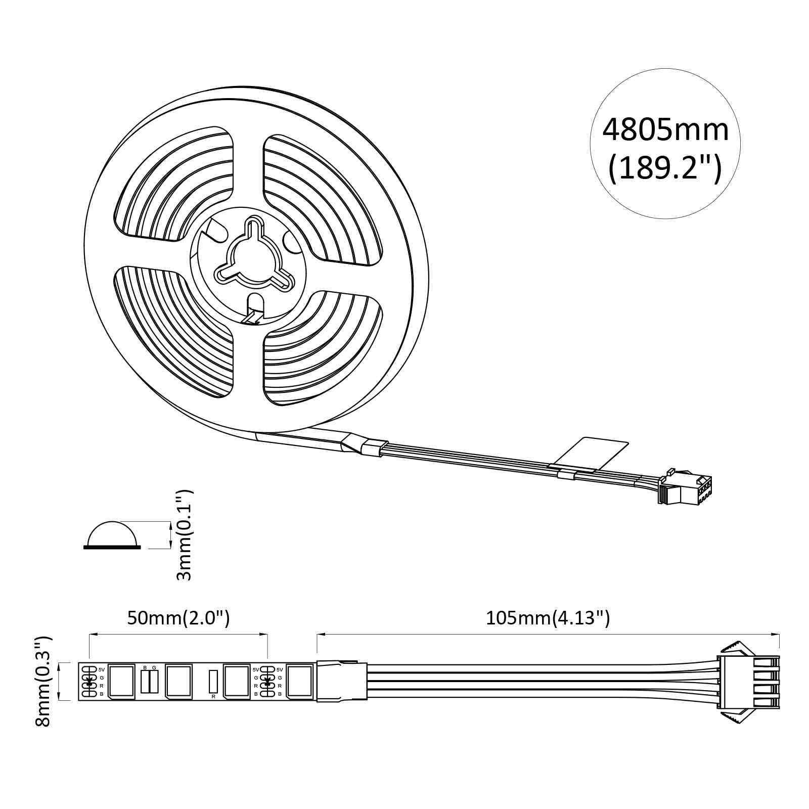 LED Streifen 2 pcs Schwarz und Transparent 4700 mm