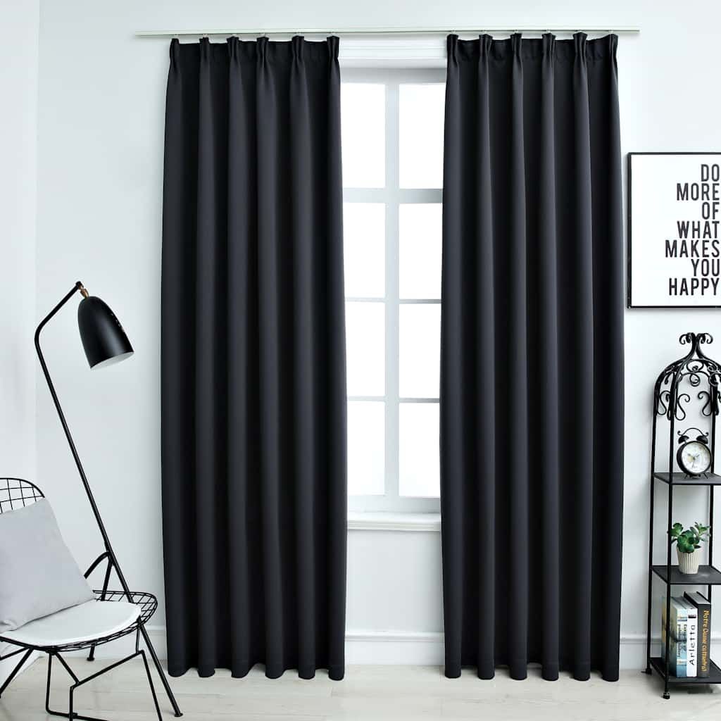 Verdunkelungsvorhänge mit Haken 2 Stk. Schwarz 140x175cm