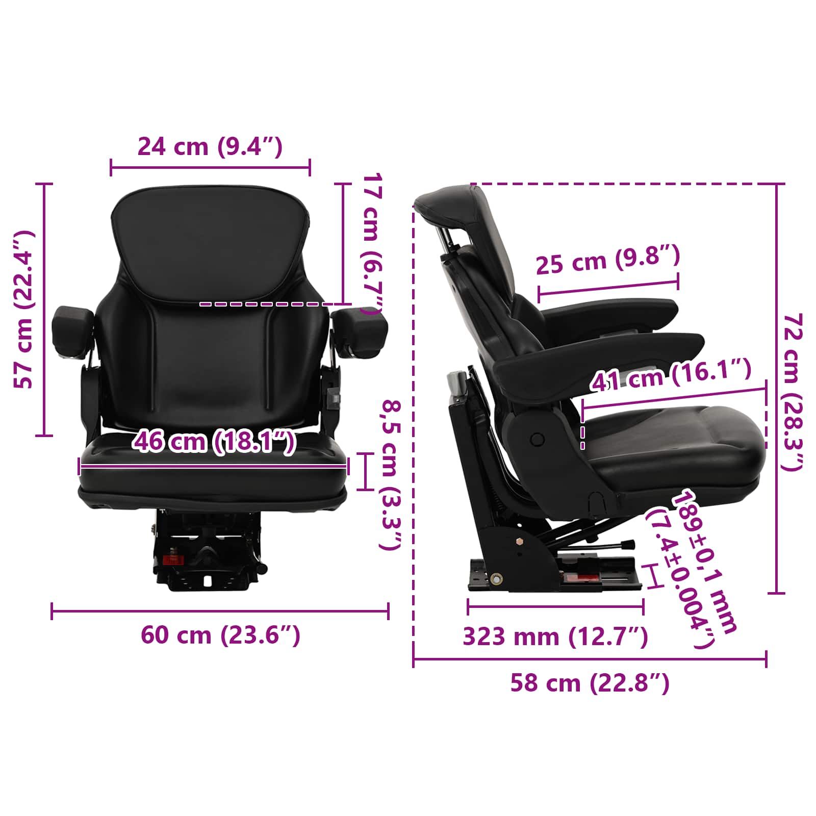 Traktorsitz mit Federung Schwarz 60 x 58 x 72 cm Stahl und PVC